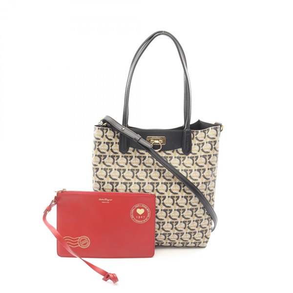 Salvatore Ferragamo Gancini Crossbody Tote Shoulder Bag canvas leather Used