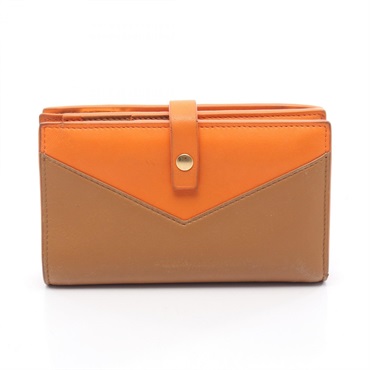 BOTTEGA VENETA Bi-fold wallet leather Brown Orange Used Women