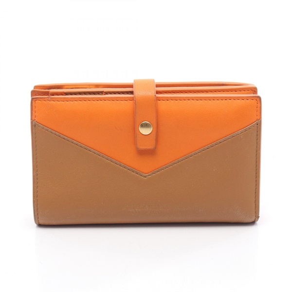 BOTTEGA VENETA Bi-fold wallet leather Brown Orange Used Women