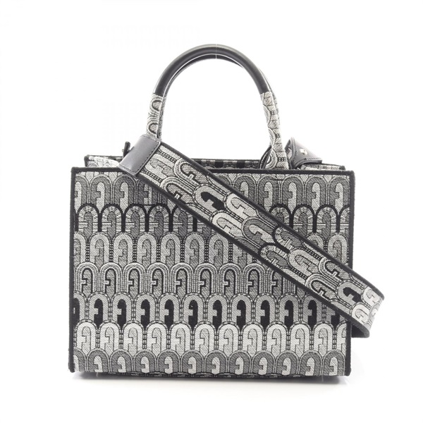 Furla Opportunity Small Shoulder Handbag WB00299 canvas leather Gray Black Used