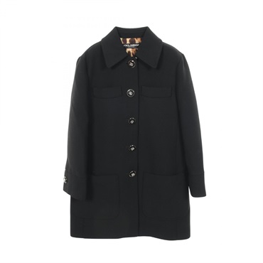 DOLCE & GABBANA DG leopard print lining Stainless collar coat wool Rayon Blk #36