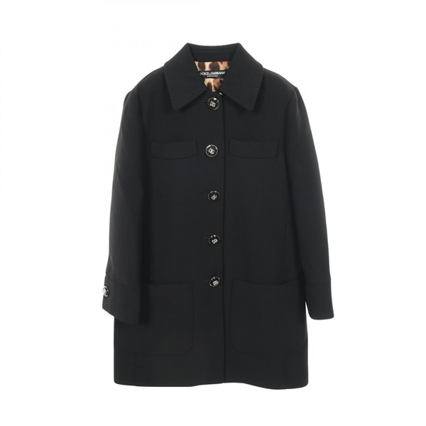 DOLCE & GABBANA DG leopard print lining Stainless collar coat wool Rayon Blk #36