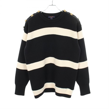 LOUIS VUITTON Border Knitwear Sweater RM212W GB9 FLKL12 wool Black White Used #S