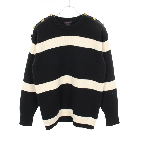 LOUIS VUITTON Border Knitwear Sweater RM212W GB9 FLKL12 wool Black White Used #S