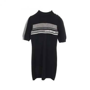 LOUIS VUITTON LV Intarsia Short Sleeve Dress cashmere Black Gray White size M