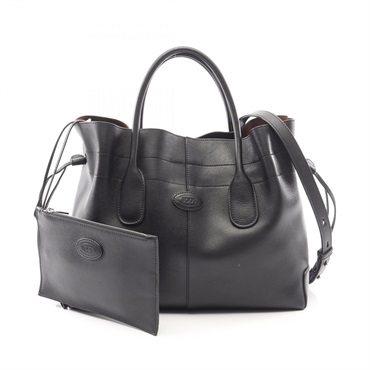 TOD'S DI Drawstring Shoulder Handbag leather Black Used Women