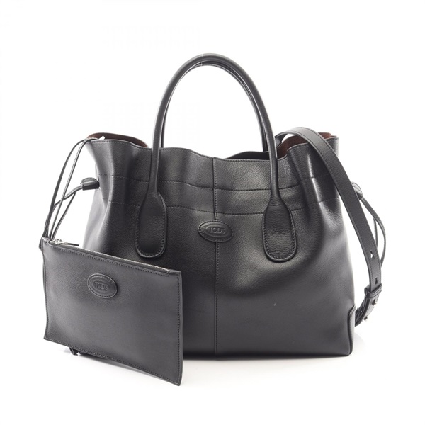TOD'S DI Drawstring Shoulder Handbag leather Black Used Women