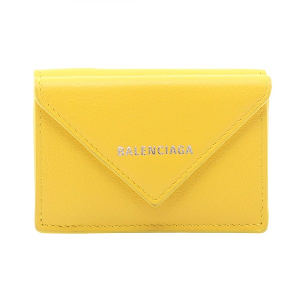 BALENCIAGA Paper mini Tri-fold Compact Wallet 391446 leather Yellow Used Women