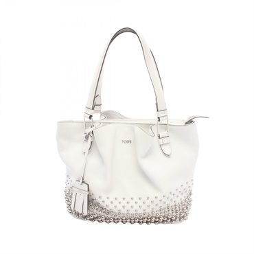 TOD'S Flower bag Studs Shoulder Tote Bag Leather White Used Women
