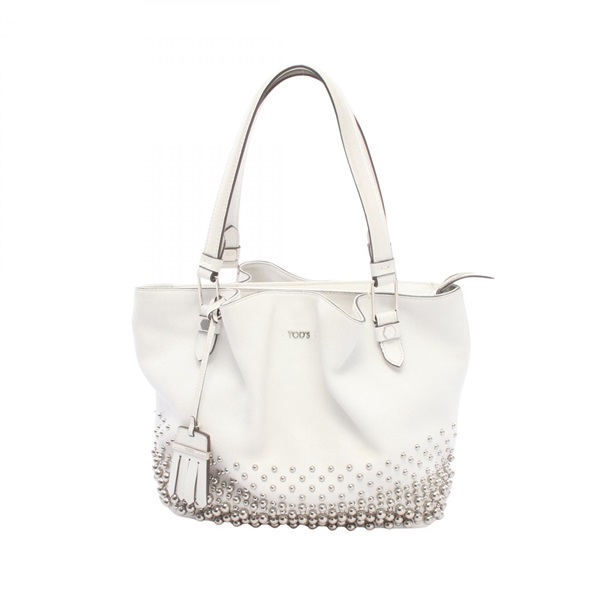 TOD'S Flower bag Studs Shoulder Tote Bag Leather White Used Women