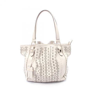 TOD'S Flower Shoulder Tote Bag leather White Used Women