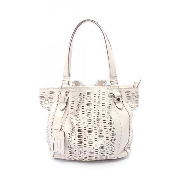 TOD'S Flower Shoulder Tote Bag leather White Used Women