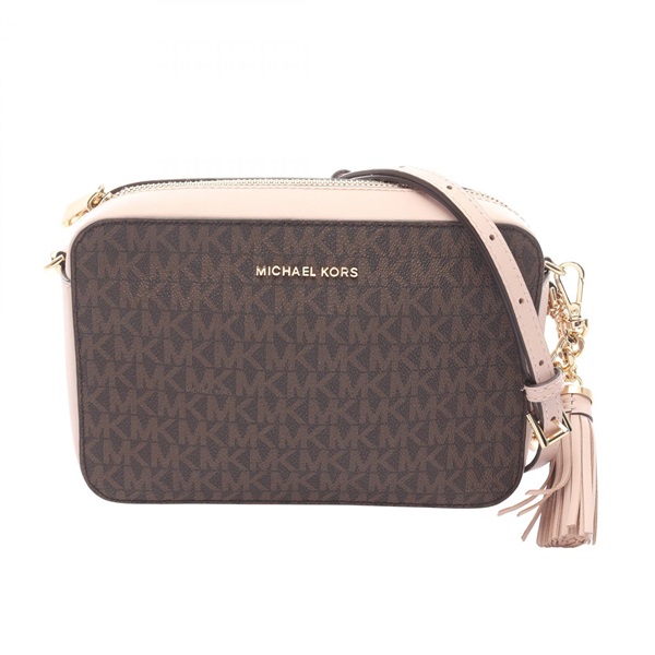 Michael Kors GINNY Medium Shoulder crossbody Bag 32F8GF5M2B canvas leather Brown
