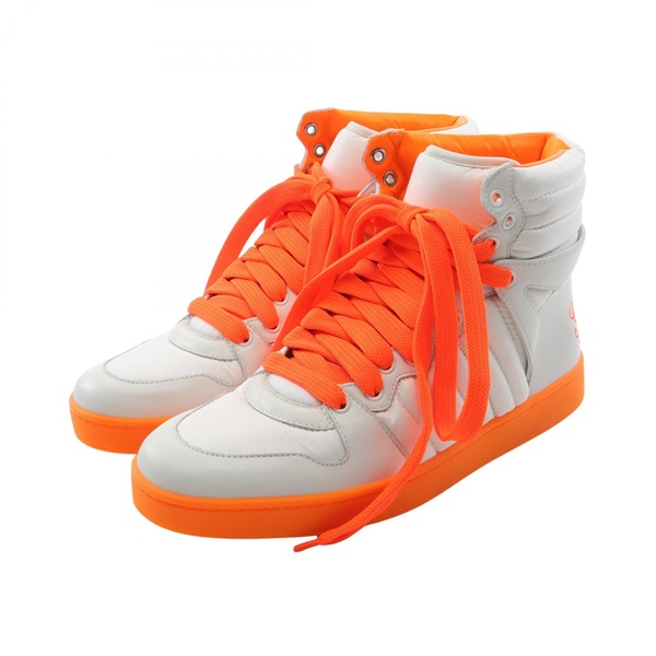 GUCCI Neon color Sneakers shoes leather White Orange Used mens size 9 1/2