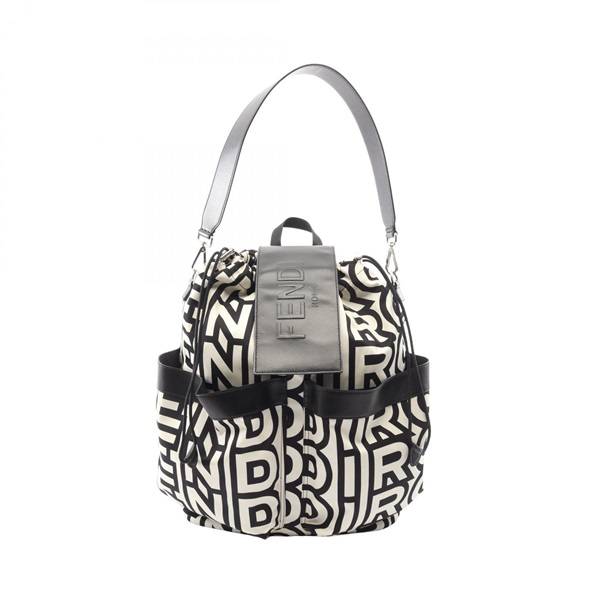 FENDI MARC JACOBS Rucksack Backpack 7VZ056 Nylon leather White Black Used mens