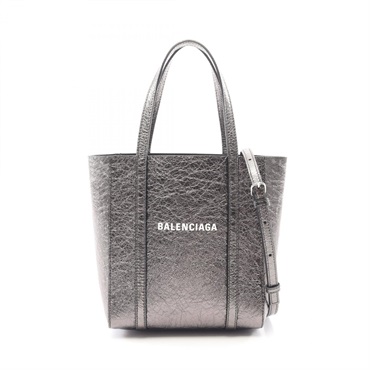 BALENCIAGA EVERYDAY XXS Shoulder Tote Bag 551815 leather Silver Used Women logo