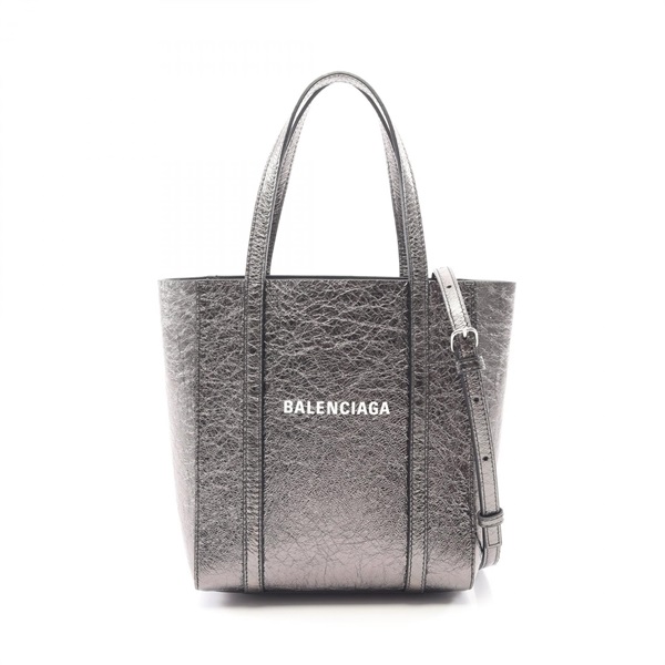 BALENCIAGA EVERYDAY XXS Shoulder Tote Bag 551815 leather Silver Used Women logo