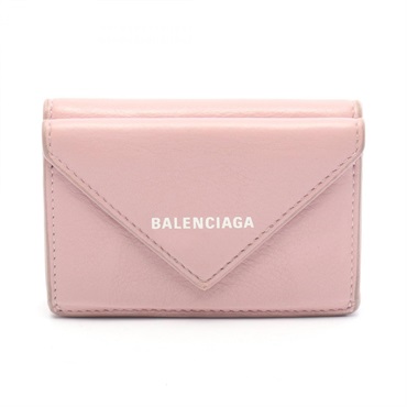 BALENCIAGA Paper mini Tri-fold wallet 391446 leather Pink Used Women