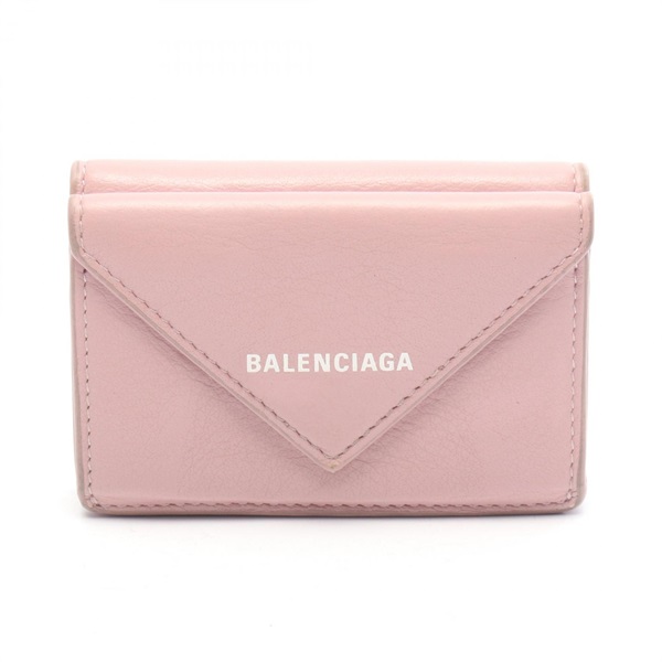BALENCIAGA Paper mini Tri-fold wallet 391446 leather Pink Used Women
