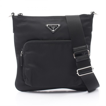 PRADA Triangle logo Shoulder Crossbody Bag Nylon Saffiano leather Black Used
