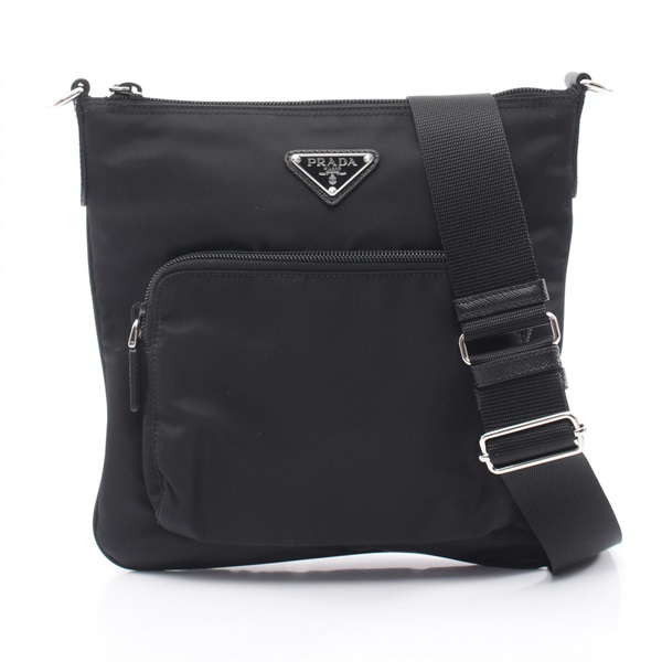 PRADA Triangle logo Shoulder Crossbody Bag Nylon Saffiano leather Black Used