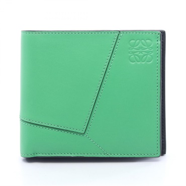 LOEWE puzzle bifold coin wallet compact purse C510501X14 leather Green Used