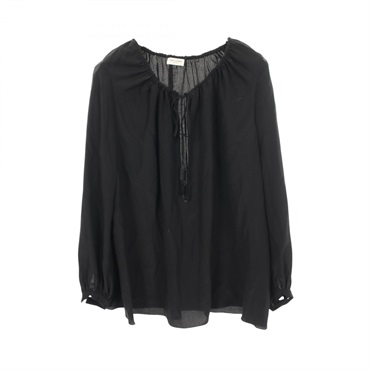 SAINT LAURENT PARIS Tassel V-neck blouse silk Black #40 Used Women