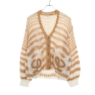 LOEWE Anagram V-neck cardigan knitwear Mohair Khaki White Used Women size M