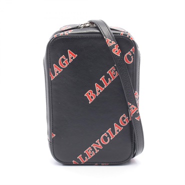 BALENCIAGA PHONE HOLDER Crossbody Shoulder Bag 618189 leather Black Red Used