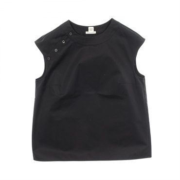HERMES Back-tuck Sleeveless Top T-shirt Blouse #34 cotton Black Used Women