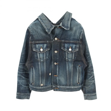 BALENCIAGA distressed finish Denim Jacket cotton Navy #32 Used Women