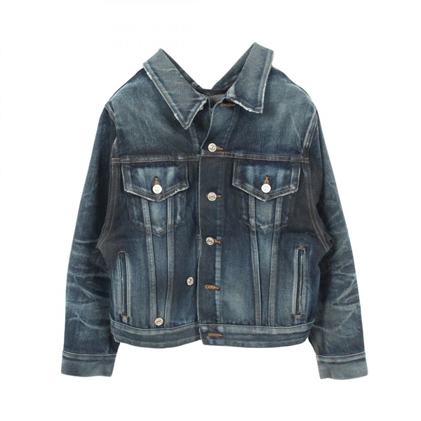 BALENCIAGA distressed finish Denim Jacket cotton Navy #32 Used Women