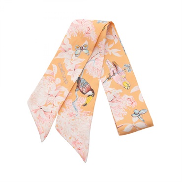 HERMES Twilly EQUATEUR Ribbon Scarf Stole Wrap silk Orange Multicolor Used Women