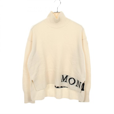 MONCLER Turtleneck Logo knit 9F00012 wool Beige Black #S Used Women