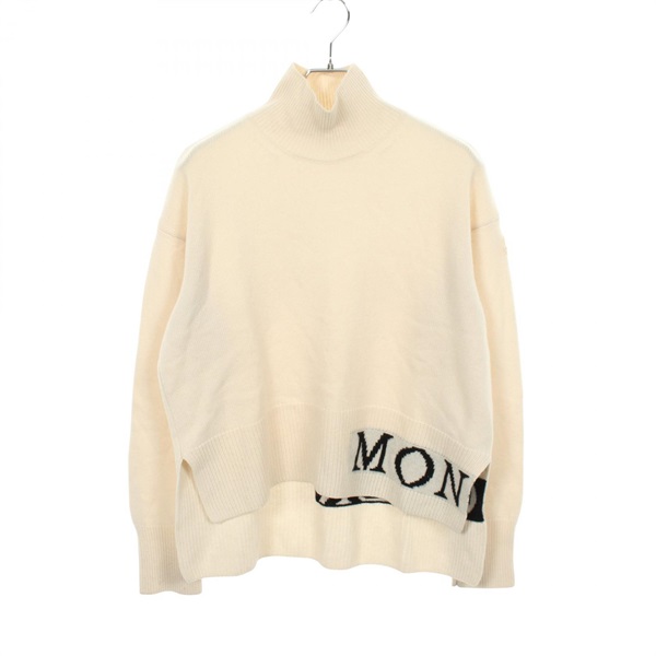 MONCLER Turtleneck Logo knit 9F00012 wool Beige Black #S Used Women