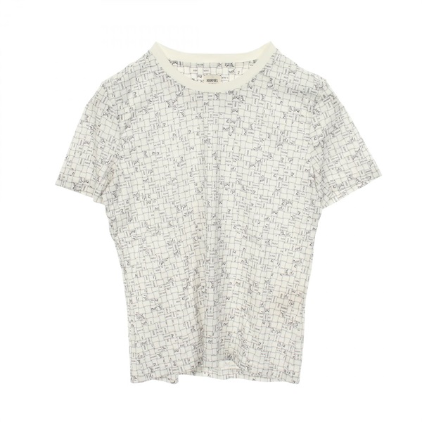HERMES BOLDUC AU CARRE Check Short sleeve T-shirt #42 cotton White used women