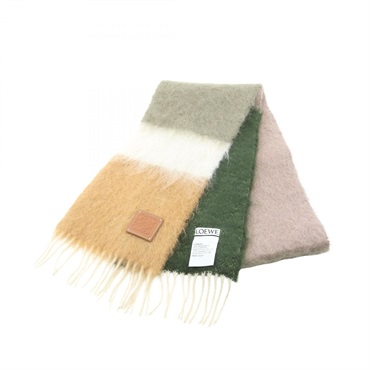 LOEWE Striped Scarf F811257X22 wool Mohair Green Multicolor Used Women