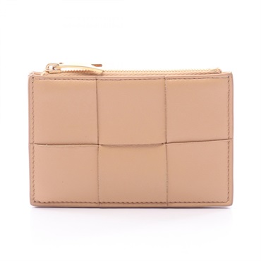 BOTTEGA VENETA Cassette Card Case coin purse leather Beige Used Women BV