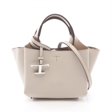 TOD'S T-Timeless Micro 2WAY Handbag XBWAPAFL000QRI leather Beige Used Women