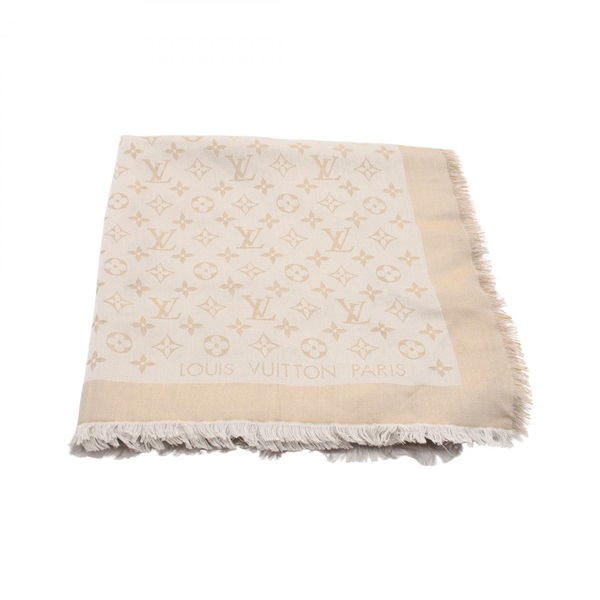 LOUIS VUITTON Shawl Monogram Shine M75121 silk wool Gold Gray Used Women LV