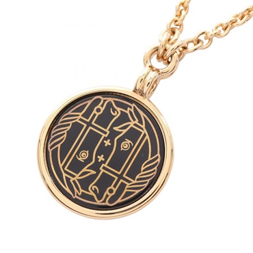 HERMES Médaille Quadrige PM Necklace Pendant Gold Plated Black Used Women GHW