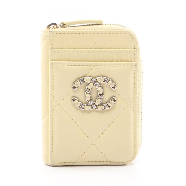 CHANEL 19 dix-neuf Matelasse coin purse AP2701 Lambskin Yellow SHW Used Women