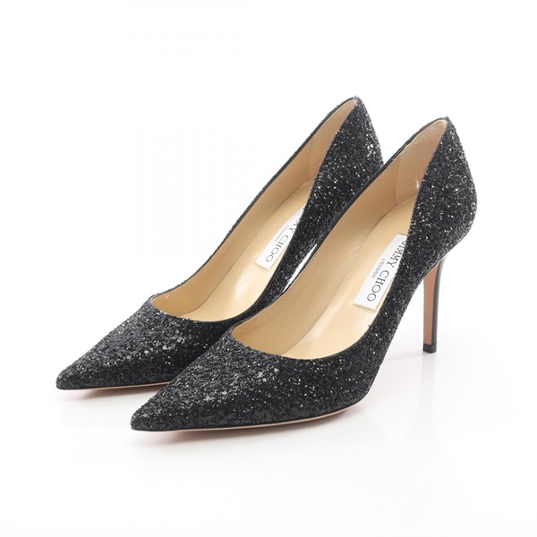 JIMMY CHOO AGNES Glitter Siletto Heels Pumps Shoes #39 Patent leather Black