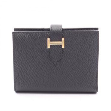 HERMES BEARN Compact Bi-fold wallet Epsom leather Black Used Women GHW K