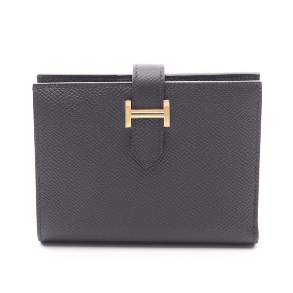 HERMES BEARN Compact Bi-fold wallet Epsom leather Black Used Women GHW K