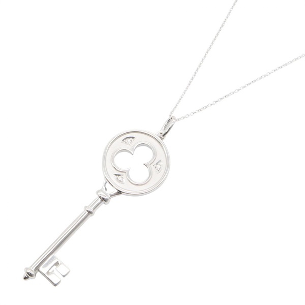 TIFFANY＆CO Clover Key Pendant Diamond Necklace 18KWG White Gold Used Women