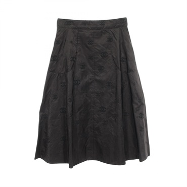 CHANEL COCO Mark skirt P60857V46435 silk Black #34 Used Women