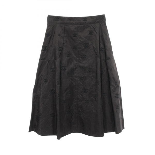 CHANEL COCO Mark skirt P60857V46435 silk Black #34 Used Women