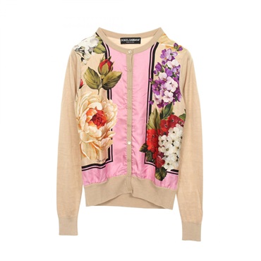 DOLCE & GABBANA Floral Cardigan Top #36 silk Beige Multicolor Used Women