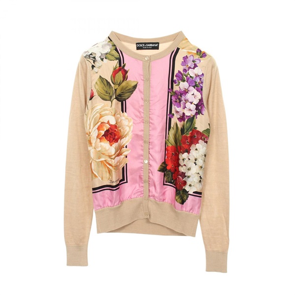DOLCE & GABBANA Floral Cardigan Top #36 silk Beige Multicolor Used Women
